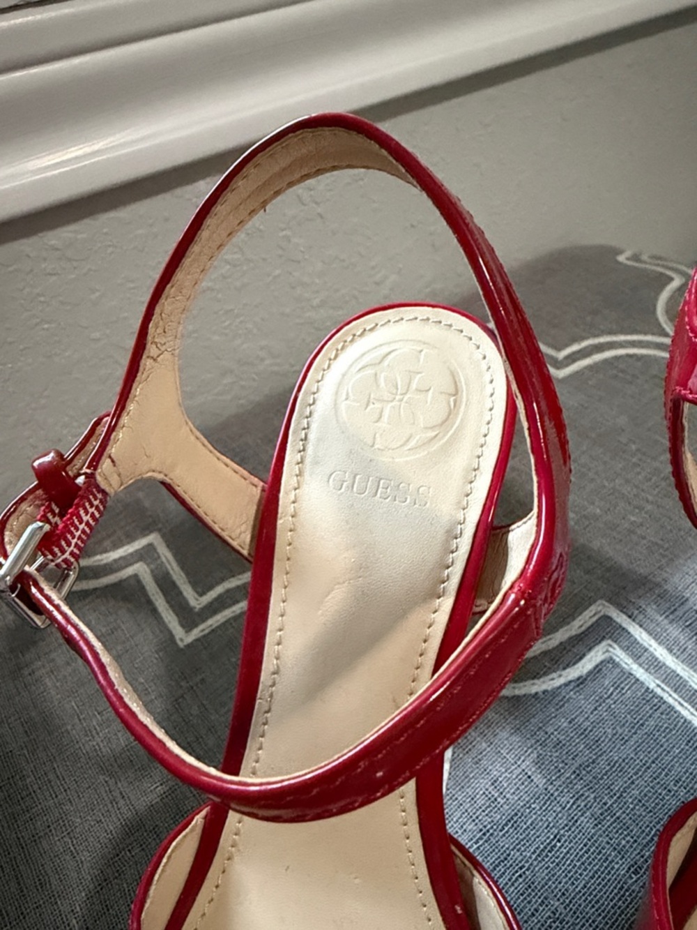 Guess Red Patent Peep-Toe High Heel Sandals - Women - Picture 4 of 5